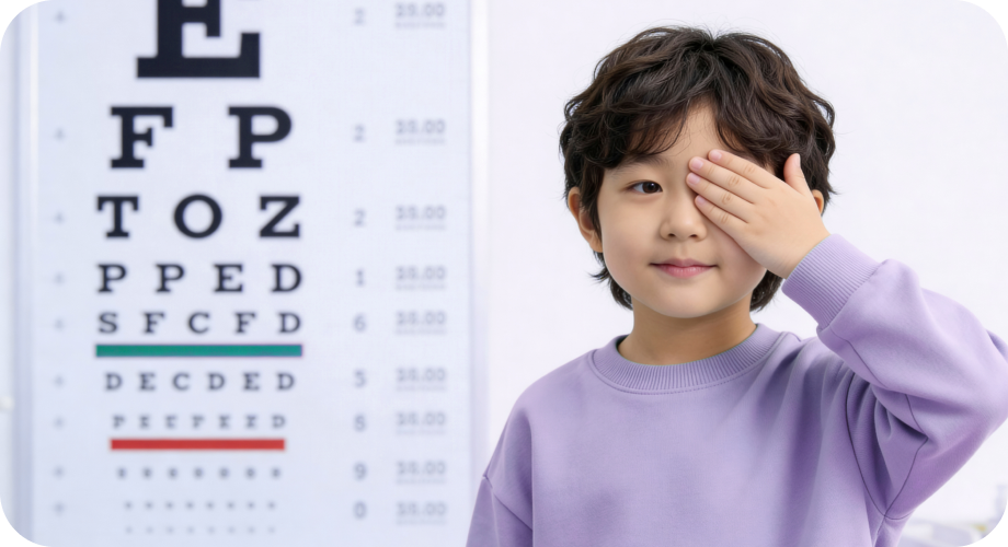 시력검사를 하는 아이